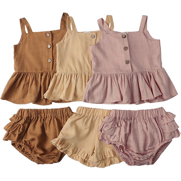 Kids’ Clothing Girls Suits Summer New Version Baby Girl Four Corner Ruffle Pants Sleeveless Tops Two Pieces