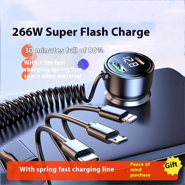 New Digital Car Charger With One To Three Cable 100W Super Fast Charging-image
