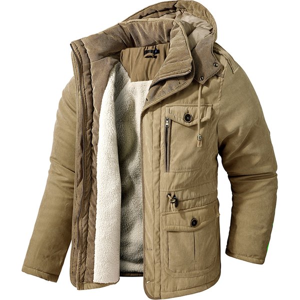 Men's Thicken Parkas Warm Winter Jacket Cashmere Fleece Coats Military Outdoor Cotton-Padded Male Windbreaker Hooded-image