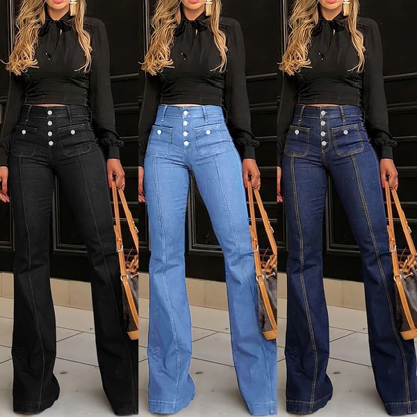Women’S Clothing Spring And Summer New Patchwork Jeans Women's Slim Fit Stretch Flared Pants-image