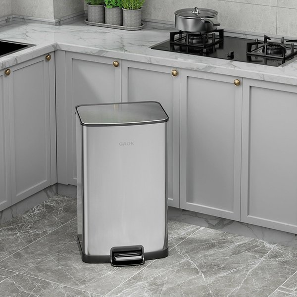 Gaok Pedal Type Stainless Steel Household Trash Can With Lid Kitchen Large Bedroom Living Room Foot