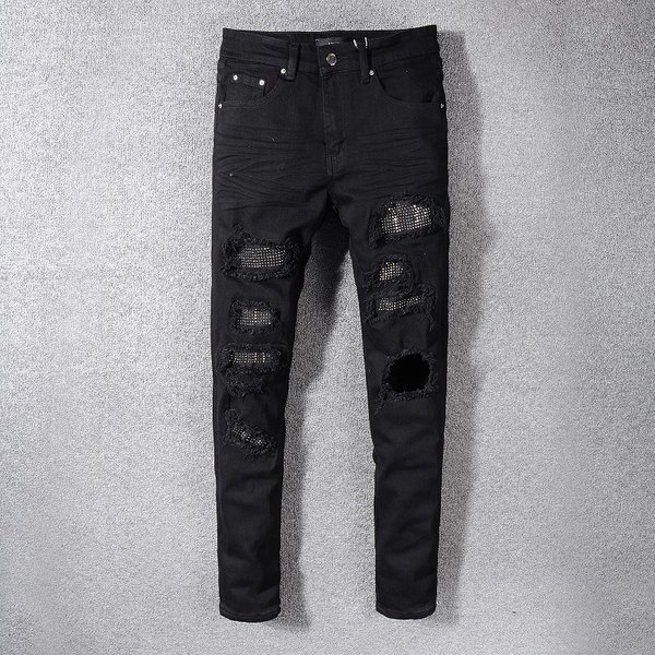 Men's Clothing Fashion Brand Fashion Black Ripped Jeans For Men Young Men Diamond Studded Elastic Slim Fitting Skinny Pants Trend-image