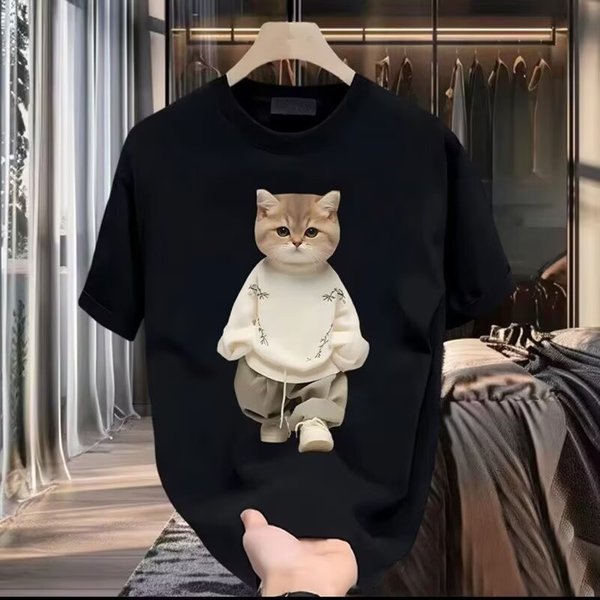 Men's Clothing Heavy cotton short sleeved T shirt casual trend men and women summer white round neck top versatile men's half sleeve