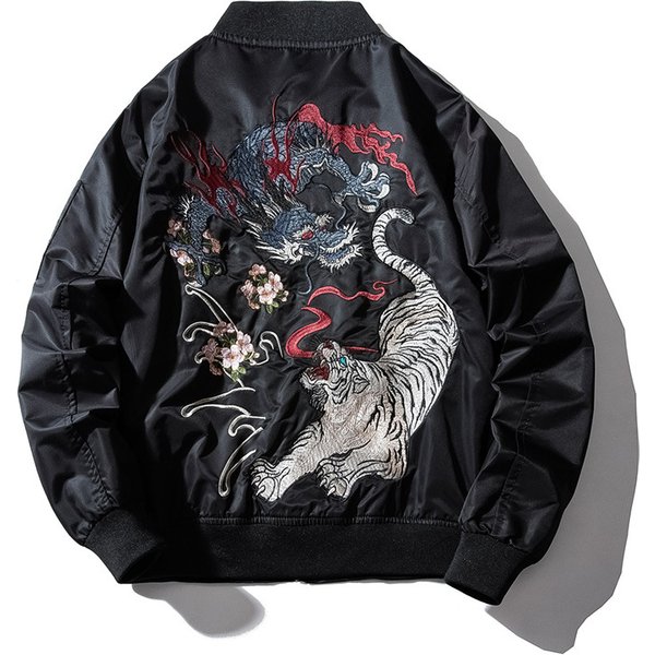 Men's Clothing Baseball Uniform For Men In Autumn And Winter Dragon Pattern Loose Bomber Jacket Trendy Street Handsome Thin Embroidered Jacket-image