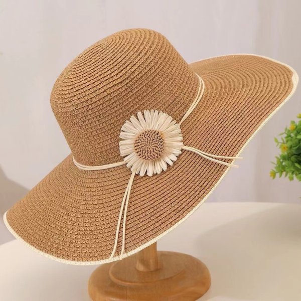 Wide Brim Sun Hat Wide Brim Straw New Fashion Women Summer Uv Protection Beach Foldable Sun Hat-image