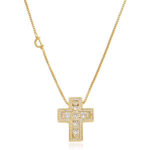 European And American Cross-Border Full Diamond D-Shaped Necklace For Women Celebrity Style Fashion Double Layer Cross-image