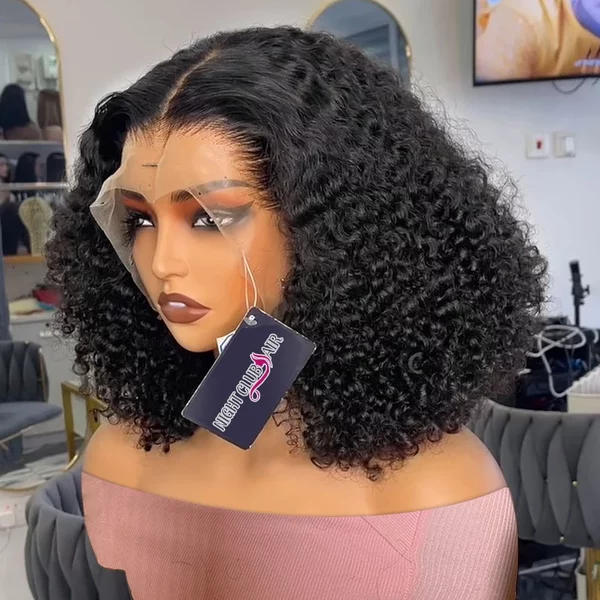 Short Curly Human Hair Bob Wig Brazilian Lace Wig 5X5 Closure Deep Wave 250%-image