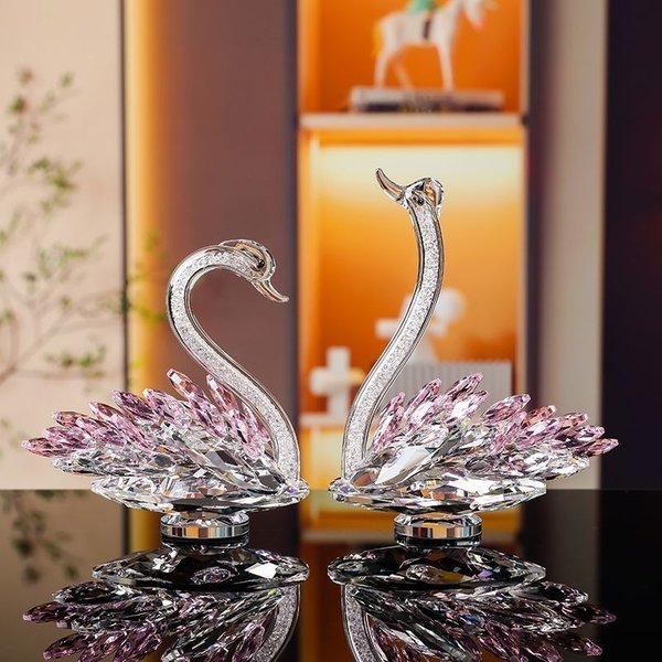 Crystal Swan Creative Living Room Entrance Wine Tv Cabinet Showcase Girl Wedding Gift Home Decoration-image