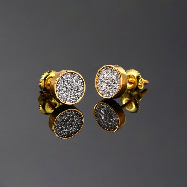Men’S Jewelry Set Fashion- Round Full Diamond Thread Earrings For Men And Women Micro Inlaid Zircon Gold Plated Earrings Popular Hip Hop Earrings-image