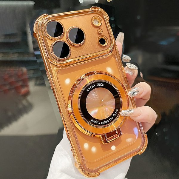 Luxuy Plating Magnetic Backet Phone Case Iphone 17 15 16 14 13 Po Max 17Po Fo Holde Stand Tanspaent