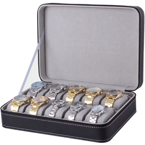 BoîTe De Voyage à Fermeture éClair Pour Montres, 10 Emplacements, PréSentoir En Cuir, Organisateur, Conteneur De Rangement Pour Bijoux, Pour Femmes Et Hommes-image