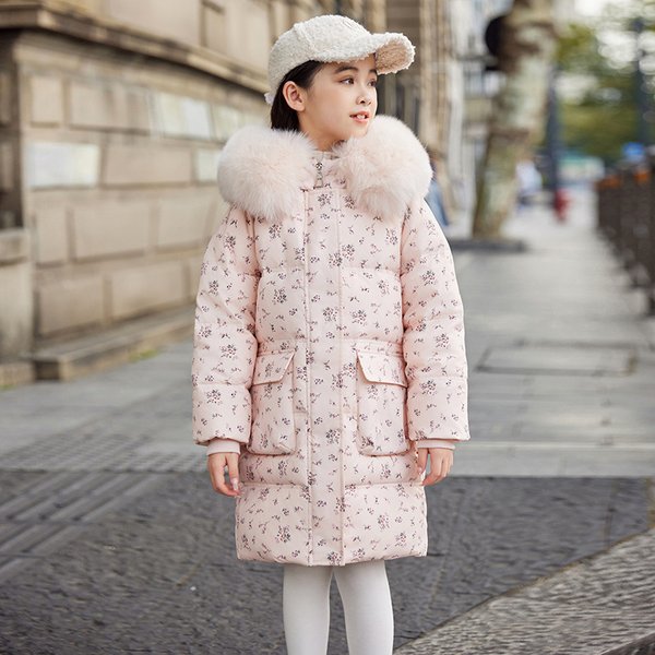 Korean-Style Girls' Down Jacket - Mid-Length Winter Coat With White Duck Down (3-8Y) - Pink/Beige - Thickened Warmth For Cold Days