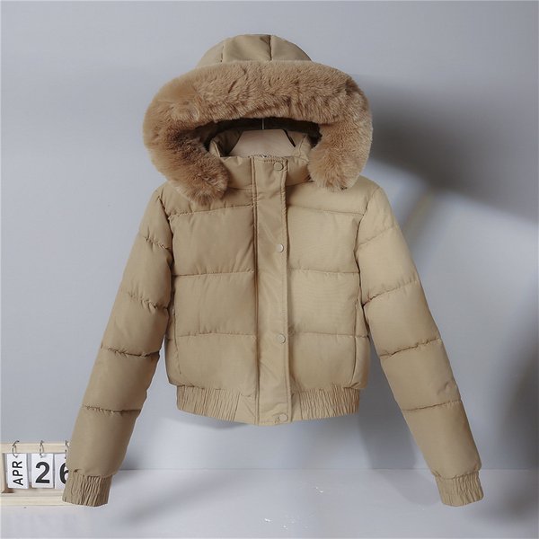 Women's Winter Down Jacket With Velvet Lining & Thick Fur Collar - Short Warm Cotton Coat For Autumn & Winter