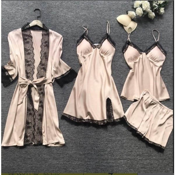 Women's Four-piece Satin Lace Comfortable Casual Sexy Loungewear Pajama Set