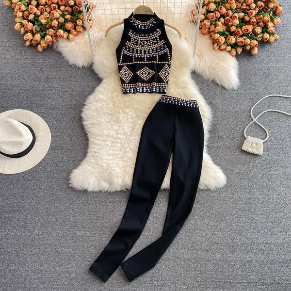 Women Sleeveless Vest Women's Two-Piece Set High Waisted Elastic Leg Pants-image