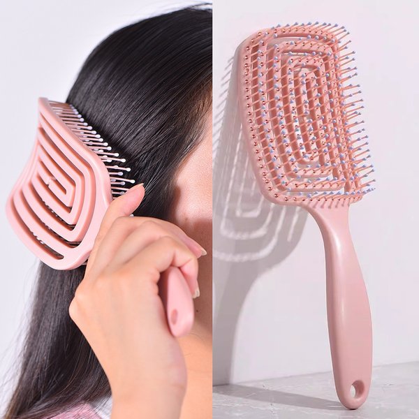 1Pcs Elastic Massage Comb Hollow Out Hair Brush Scalp Massage Combs Hair Styling Detangler Fast Blow Drying Detangling Tool-image