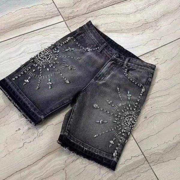 Men's Clothing Personality Trend Street Rhinestone Decorated Denim Shorts Men's High Street Niche All Match-image