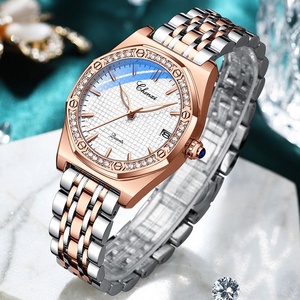 Quartz Movement Woman Watch Simple Elegant Luxury Rose Gold Steel And Leather Strap Waterproof Ladies Dress Wristwatch-image