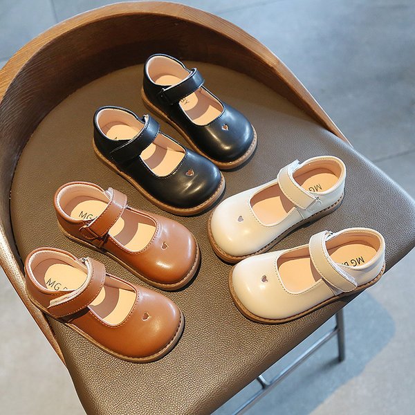 Children's Retro Leather Shoes, Small And Medium Children's Velcro Single Shoes, 2022 Spring New Girls' Princess Shoes, Black Children's Shoes Trend-image