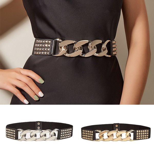 Waist Belt Elastic Durable Super Comfortable Easy to Match Fitted Lightweight Exquisite Leather Women Belt for Daily Wear-Silver