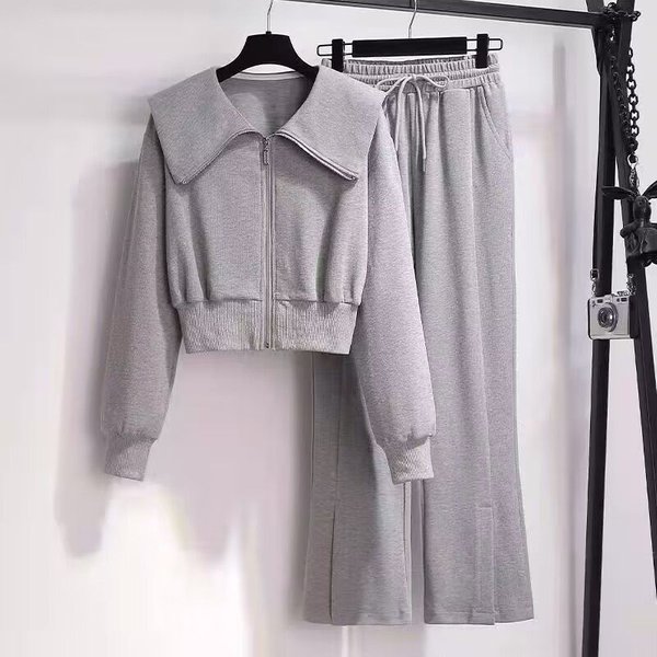 VêTements Pour Femmes Mode Pull DéContracté Ensemble De SurvêTement DéContracté Haut Court Court Pantalon Large Tenue Deux PièCes Automne Hiver Mode Sweat-Shirt Ensemble De Jogging-image