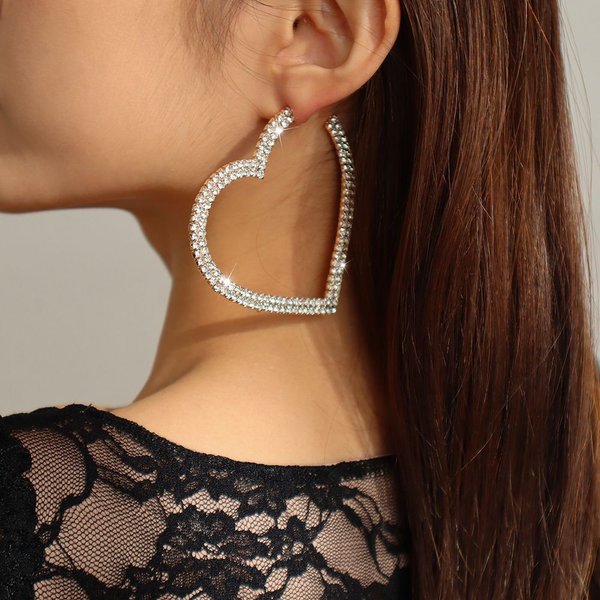 925 Silver Needle European American Exaggerated Heart-Shaped Earrings, Fashionable, Simple, Super Shiny, Unique And-image