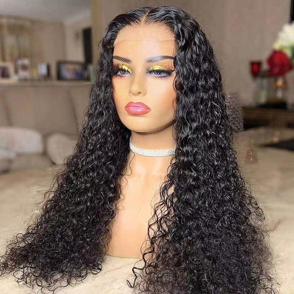 High Temperature Silk Lace Wig Center Parted Long Curly Hair Small Curls Synthetic Fiber Wig With Head Cover
