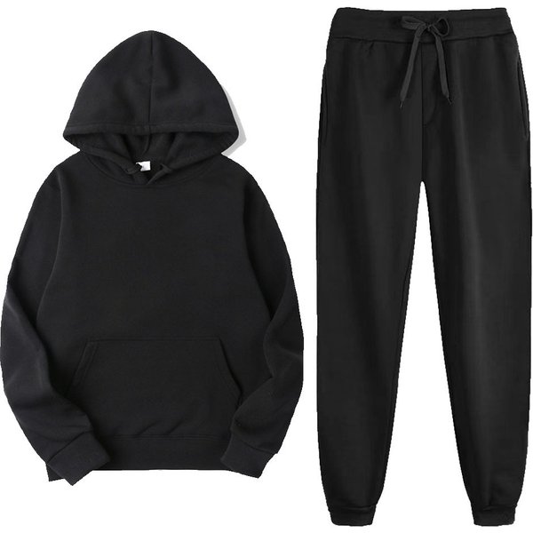 Men's Clothing Hoodie Trousers Suit Winter Plus Velvet Warm Fashion Color Matching Casual Sports Suit-image