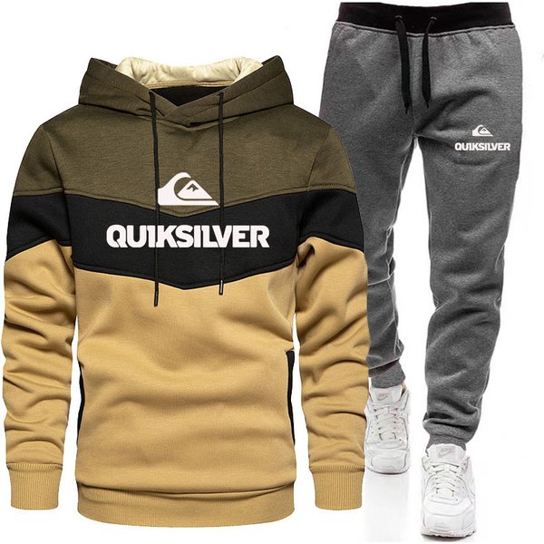 Men's Autumn And Winter Sweater Suit Pullover Hooded Color Contrast Sportswear Men's Outdoor Casual Suit Printed Two-Piece Set-image