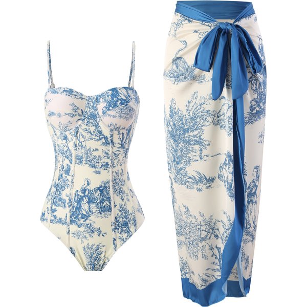 Women's Clothing One Piece Swimsuit Women's Tight Fitting Slim Retro Sunscreen Long Skirt Two Piece Hot Spring Swimsuit