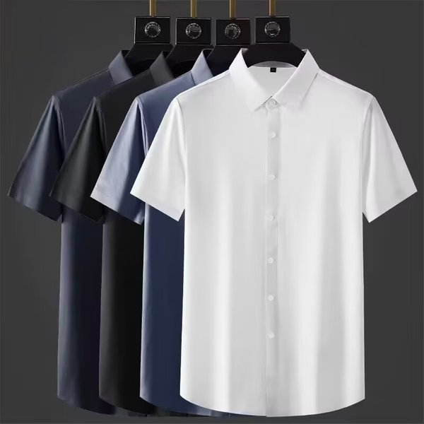 Men's Ice Silk Short Sleeve Dress Shirt – Breathable & Wrinkle-Free, Slim Fit For Wedding, Office & Summer Casual Wear-image