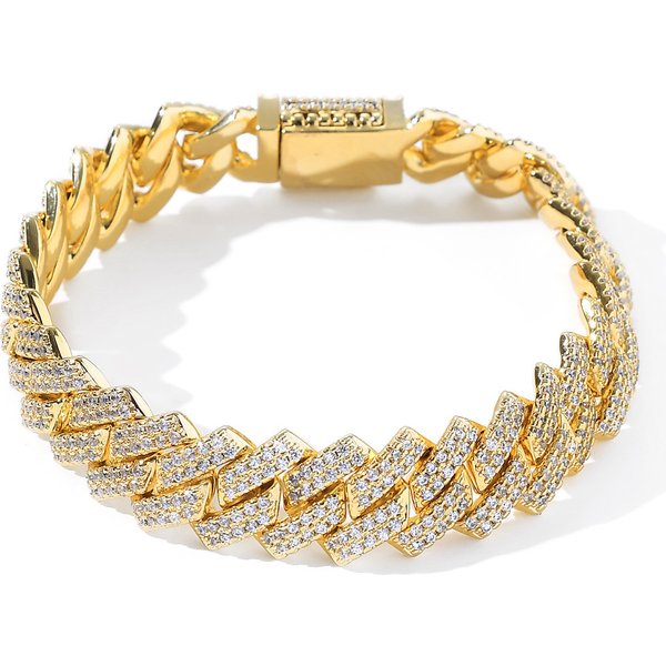 2023 New Selling Hip Hop Inlaid With Water Diamond Hand Decoration Men's Bar Cuban Chain 14Mm Diamond Personalized Luxury Bracelet-image