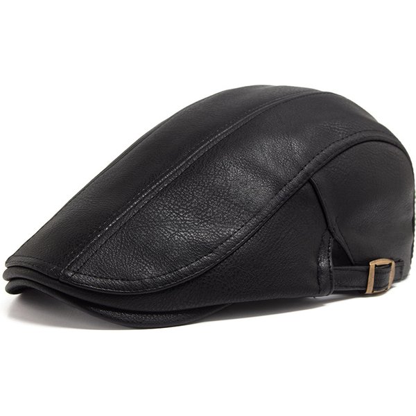 Fashionable PU leather men's beret, British style forward hat, autumn and winter thick casual duckbill hat