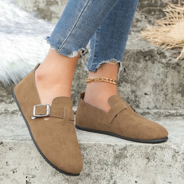 Women's Wide Width Slip-On Loafers - Breathable Flat Shoes With Buckle Detail, Comfortable Casual Shoes For Wide Feet