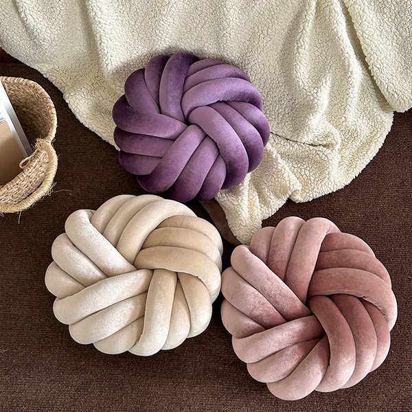 Luxury Velvet Round Cushion - 3-Strand Woven Pillow For Sofa/Bed/Bay Window (Plush Home Decor Accent)