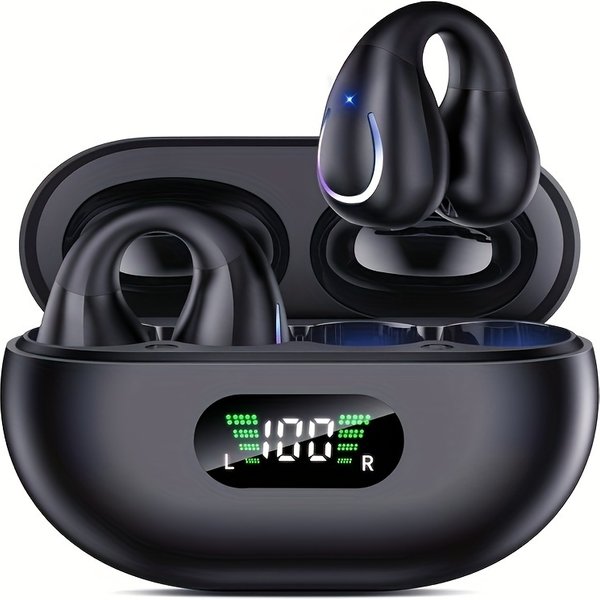 Open Ear Clip Earplugs Bt 5.3, Sports Earphones Built-In Microphone With Hook Ear Hook, Wireless Charging Box And-image