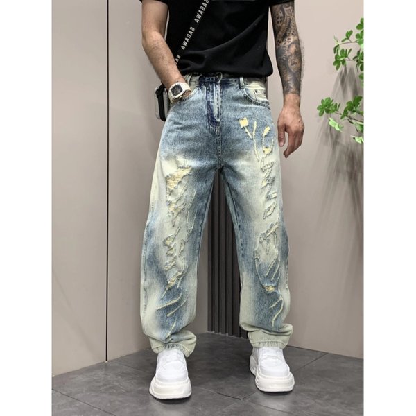 Distressed Washed Ripped Jeans – Men's Slim Straight Cropped Denim Pants (S-3XL, Vintage Streetwear, Hip-Hop Style)