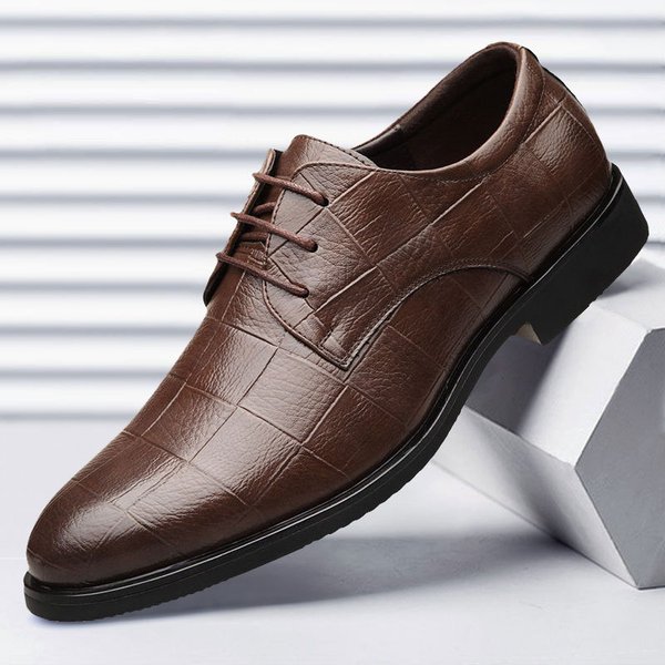 New Checkered Suit Men's Business Leather Shoes Dress Large Size Men's Shoes All-match Plaid Casual Wedding Shoes