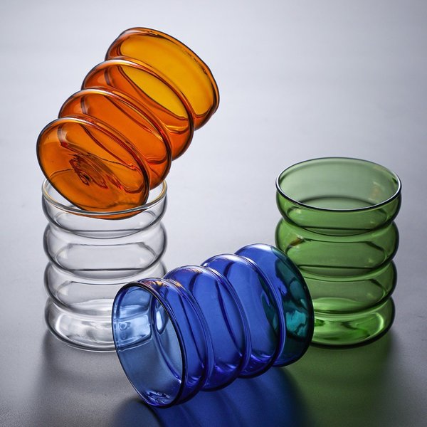 Drinkware High Value Hand Blown Ripple Colored Glass Cup Coffee Milk Cup Cute Spiral Caterpillar Cup Circle Cup-image
