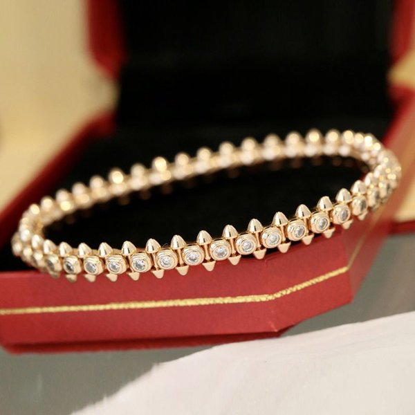Designer Women's Classic Dia Pyramid Liuding Bullet Set Zircon With Rose Gold Light Bracelet-image