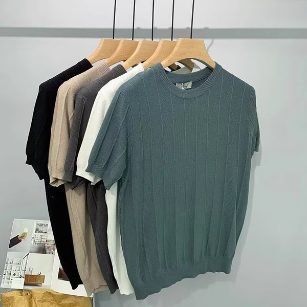 Men's Clothing Summer Knitted Men's Brand Simple And Versatile Loose Ice Silk Short Sleeved Cool Drape T Shirt Men's New Tops-image
