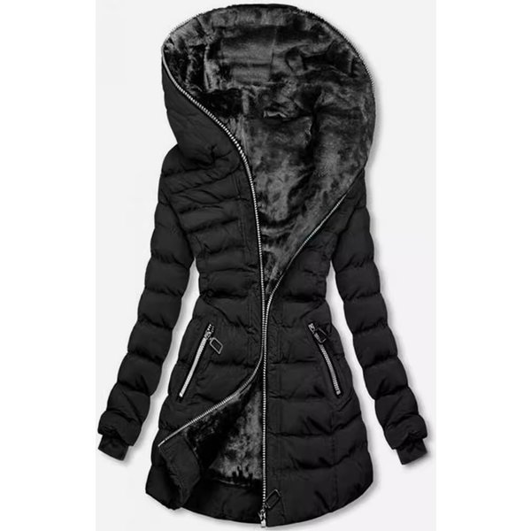 Women's Long Hooded Fleece-Lined Winter Coat - Slim Fit Mid-Length Jacket With Zip Closure, Warm & Stylish (Yellow/Red/Gray/Black)