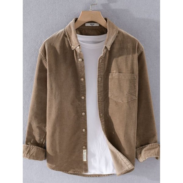 Corduroy Long Sleeve Spring Autumn New Jacket Japanese Style Plus Size Retro Loose Casual Shirt Men