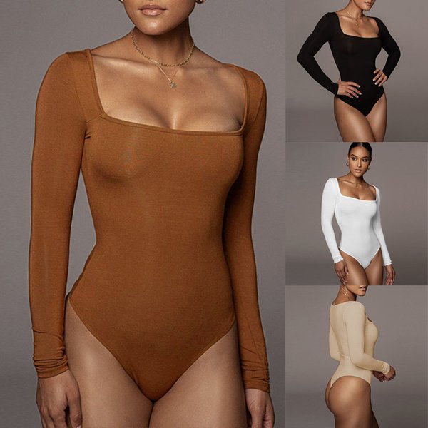 Autumn Winter Women's Sexy Square Neck Long Sleeve Tops Fashion Bodysuit Jumpsuit Clubwear Body Shapewear Slimming Corset-image