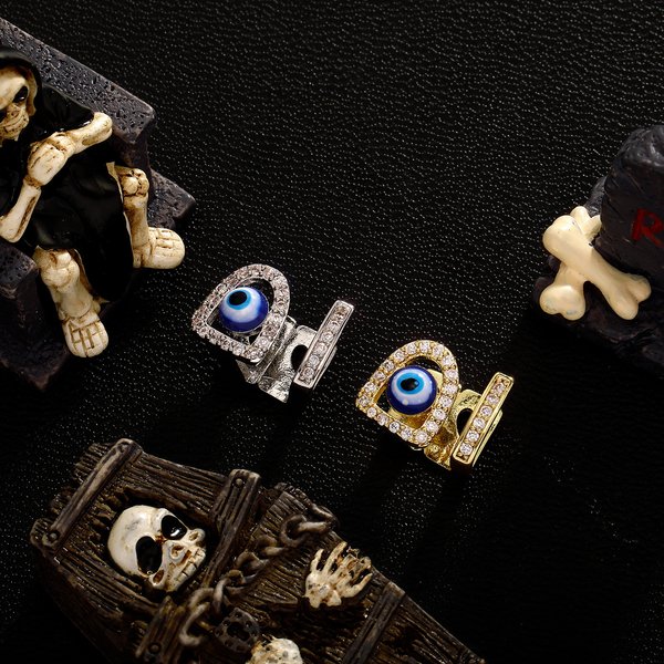 Halloween Men And Women's Fashion Personality Gold Teeth Devil Eyes Inlaid Zircon Braces Cosplay Accessories