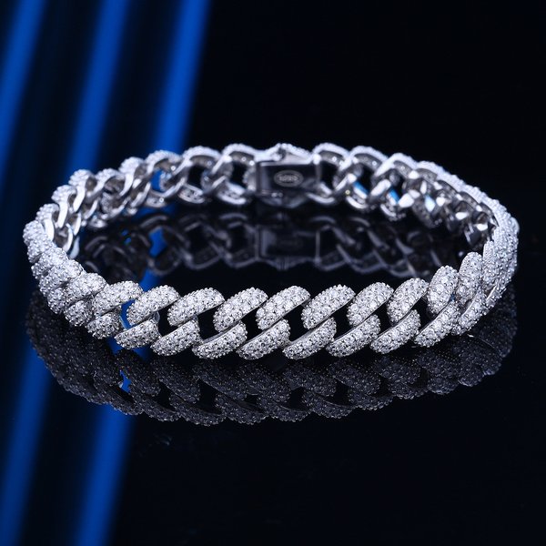 Cuban Chain Bracelet Men's Hip Hop Couple Sterling Silver Simple Fashion Brand Inlaid With Full Diamond Heavy Craft-image