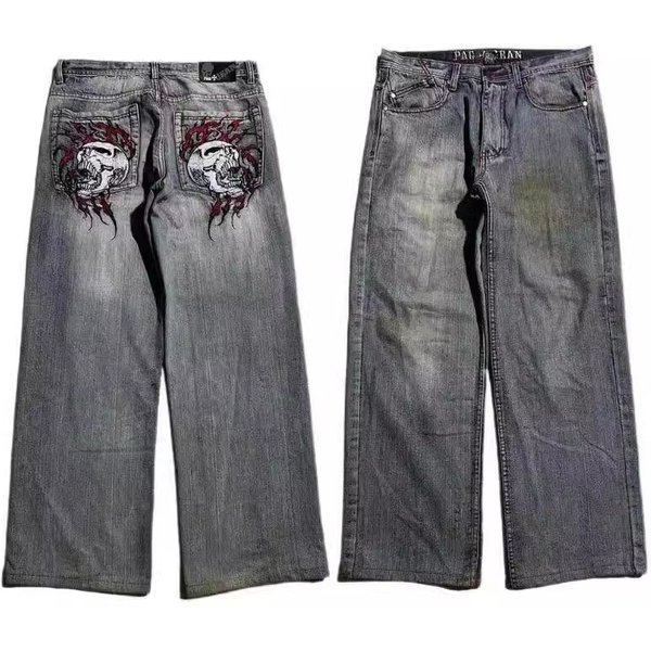 American Retro Distressed Washed Jeans Men's Trendy Brand Teenagers Wide Leg Workwear Heavy Duty Design Casual Pants-image