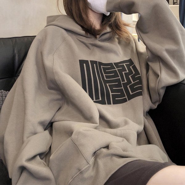 Women's fashion print hooded loose coat