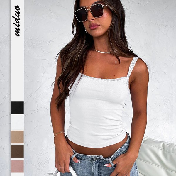 Ladies Camisole Vests 2025 New Women's Tops Summer Sexy Undershirt Solid Color Slim Short Crop Top Solid Color Bottoming Shirt-image