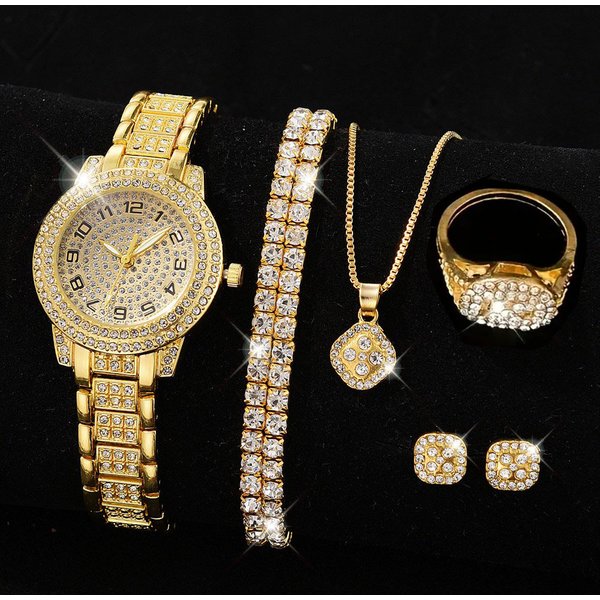 Women's Watch Fashion Casual Digital Quartz Set Full Diamond Bracelet Fashion Watch-image